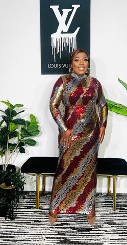 ENCHANTRESS SEQUIN LONG SLEEVE MAXI DRESS