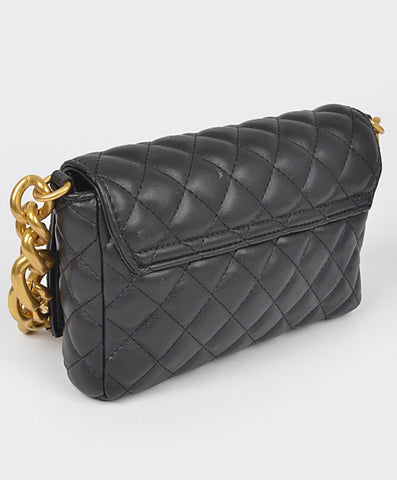 JAVIES CHUNKY CHAIN QUILTED FAUX LEATHER SHOULDER BAG (Olive)