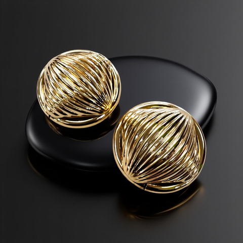 Golden Orbit Dome Studd Earrings ( Gold)
