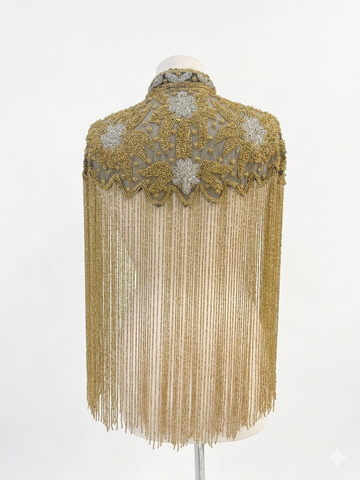 OPULENCE VINTAGE BEADED TASSEL CAPE TOP - Gold