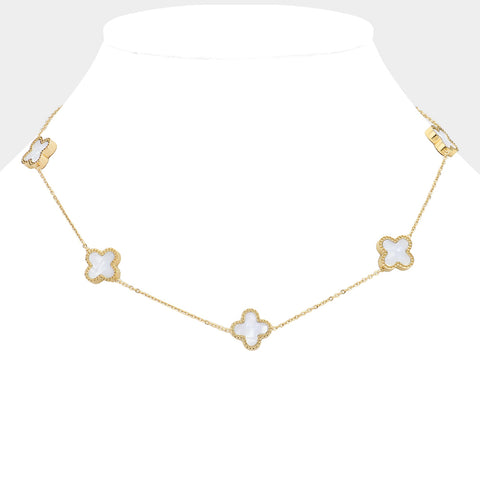 Midas Gold Stainless Steel 5 Clove Mother Of Pearl Choker Necklace (Non Tarnish)