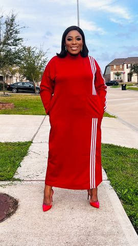 Selora Stripe Oversized Shift Dress (Red)