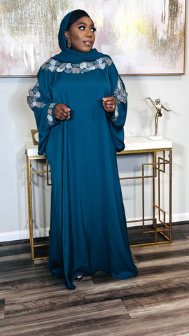 Hamira Embroidered Rhinestoned Exclusive 2 Piece Kaftan Maxi Dress