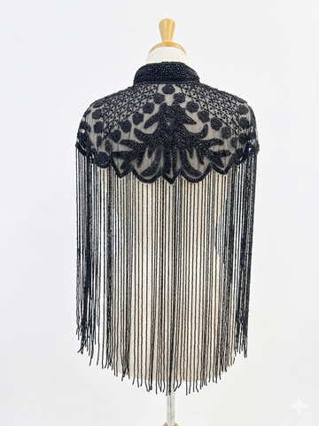 OPULENCE VINTAGE BEADED TASSEL CAPE TOP - Gold