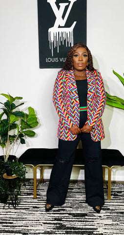 MULTI AZTEC PRINT ONE BUTTON BLAZER