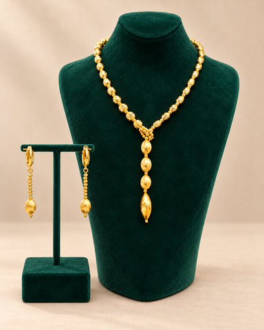 Gilt And Grace Diamond-Cut Lariat Necklace And Earring Set - Gold
