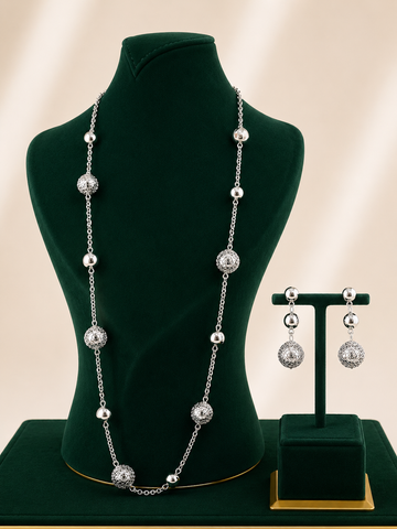 LUCENTA Sphere Necklace & Earrings Set – Silver