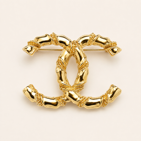 Monarch Bamboo Crest Brooch Pin - Gold