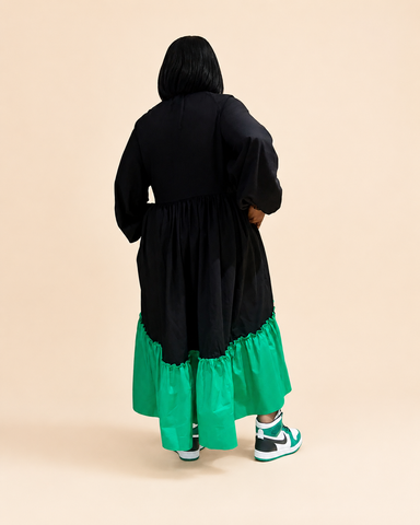 Robe haute-basse en coton Momentum Baby Doll Swing (Noir/Vert)