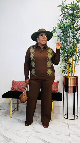 PREPPY CHIC ARGYLE SWEATER KNIT SET