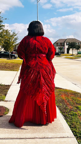 ATHENS MIYAKE MICRO PLEAT 3 PIECE PANT SET (Red)