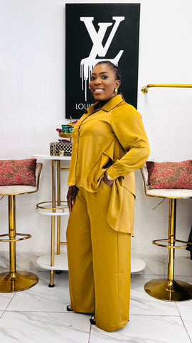Solenia Draped Satin Palazzo Set - Gold