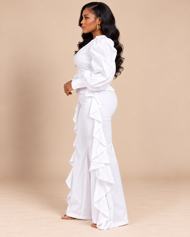 Claudine Asymmetric Puff Sleeve Statement - Top