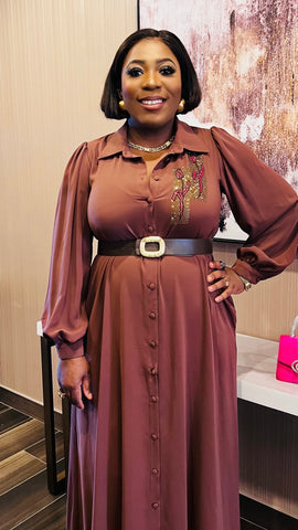 The Regal Bloom Shirt Maxi Dress (Brown)