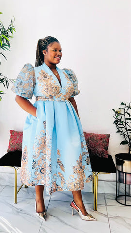 HELLO ELEGANCE MIDI DRESS ( Skyblue)