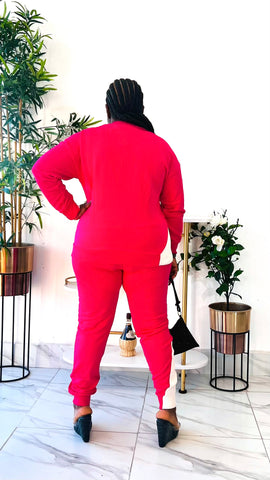 ANDREA ALPHABET RHINESTONE 2 PIECE SWEATER PANT SET (Fushia Pink)