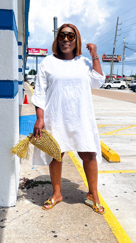 CATWALK LINEN SHIFT DRESS (Ivory)
