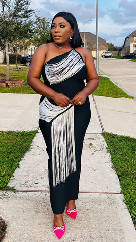 Ivory Mirage Fringe Luxe Bandage Dress