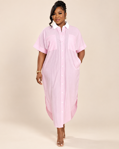 Rosavelle Pinstripe Belted Shirt Dress