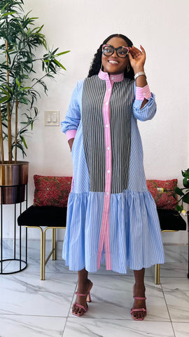 JAYDA MULTICOLOR STRIPED COTTON SHIRT DRESS