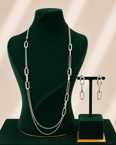 Maelle Link Necklace & Earrings Set - Silver