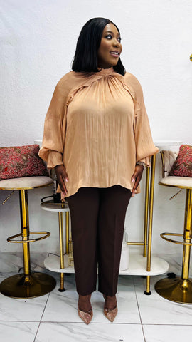 Verona Satin Ruffle Statement Blouse - Rose Gold