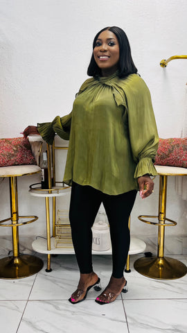 Verona Ruffle Detail Statement Blouse - Olive Green
