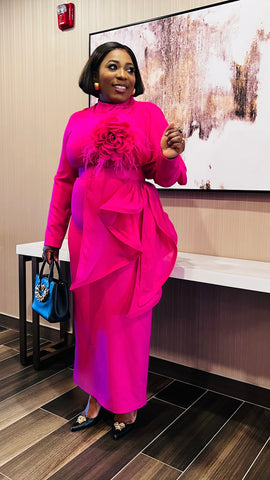 FIRST LADY Royale Ruffle Statement Dress (Fuchsia)
