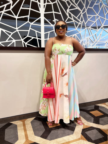 RAELYN FLORAL STRIPE SWING MAXI DRESS