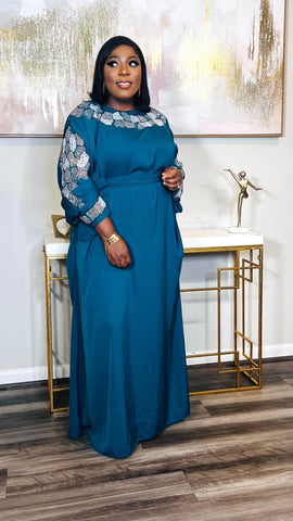 Hamira Embroidered Rhinestoned Exclusive 2 Piece Kaftan Maxi Dress