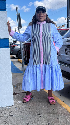 JAYDA MULTICOLOR STRIPED COTTON SHIRT DRESS