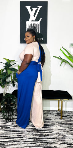 SHEILA HALF AND HALF CROP TOP WIDE LEG PANT SET (Blue)