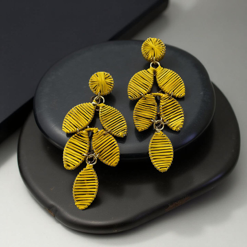 Tropical Woven Cascade Boho Earring (Rusty Lemon)
