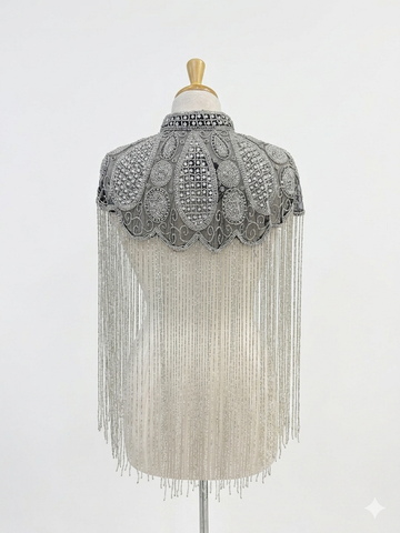 OPULENCE VINTAGE BEADED TASSEL CAPE TOP - Gold