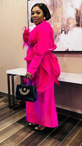 FIRST LADY Royale Ruffle Statement Dress (Fuchsia)