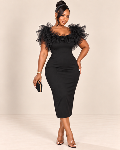 Hilton Tulle Ruffle Midi Dress