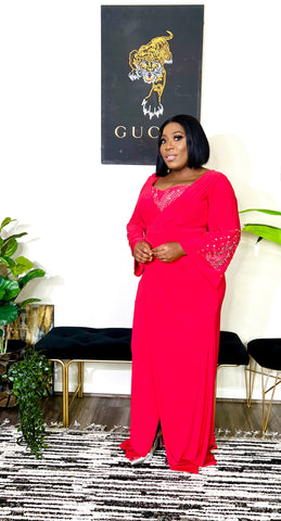Solana Silver Embellished Side Buckle Occasion Dress (Red)