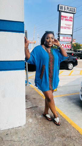 BELLA V-NECK OVERSIZED TRIBAL PRINT 2 PIECE SHORTS SET