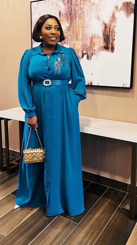 Regal Bloom Shirt Maxi Kaftan Dress