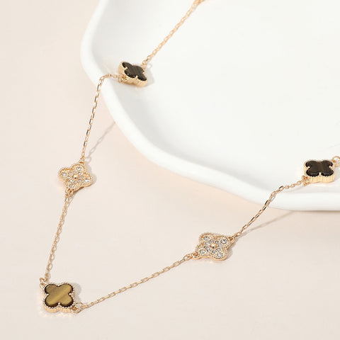14K GOLD PLATED 36 INCH LONG WITH DOUBLE SIDE CLOVER NECKLACE