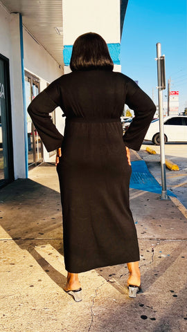 BLOOM SCULPT 3D FLOWER CINCH-BACK SWEATER DRESS