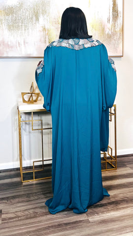 Hamira Embroidered Rhinestoned Exclusive 2 Piece Kaftan Maxi Dress