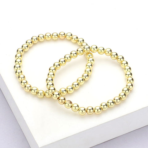 BECKY 14k Gold Coated Stainless Steel Bead Stretch Bracelet (Non Tarnish)