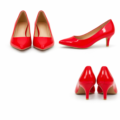 CHERRY POINTED TOE LOW HEELS (Red Patent)