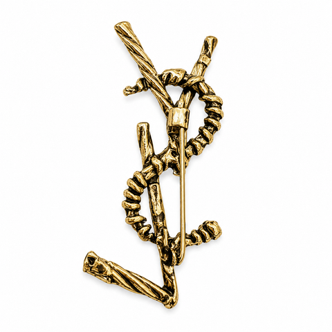 Virelle Sculpted Monogram Brooch – Antique Gold