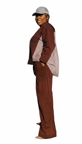 Cocoa Pinstripe Contrast Relaxed Set (Brown)