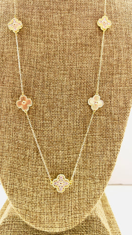 14K Gold Plated 36 Inch Long Floral Station Necklace