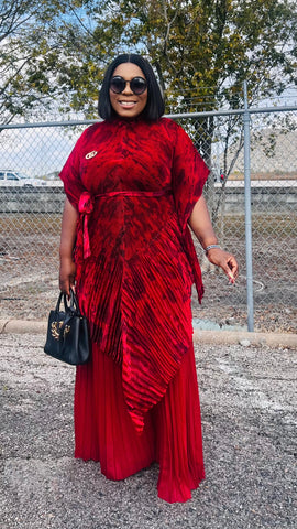 ATHENS MIYAKE MICRO PLEAT 3 PIECE PANT SET (Red)