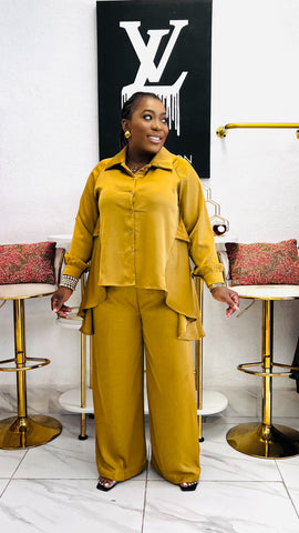 Solenia Draped Satin Palazzo Set - Gold