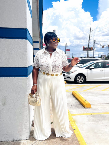 QUINNTY BELTED PLEATED WIDE LEG PANTS (White)